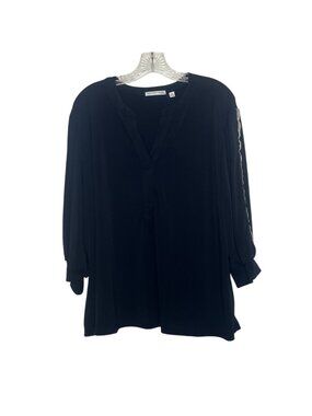 Notations Beaded Sleeve Shirt Top Blouse 2X Black New Workwear Long Sleeves